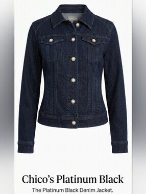 Like New! CHICO'S Platinum Black Denim Jacket With Large BLING Buttons!!!